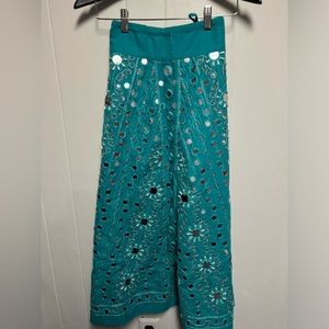NWT! Teal Linen Embellished Midi Length Skirt -Size LP
